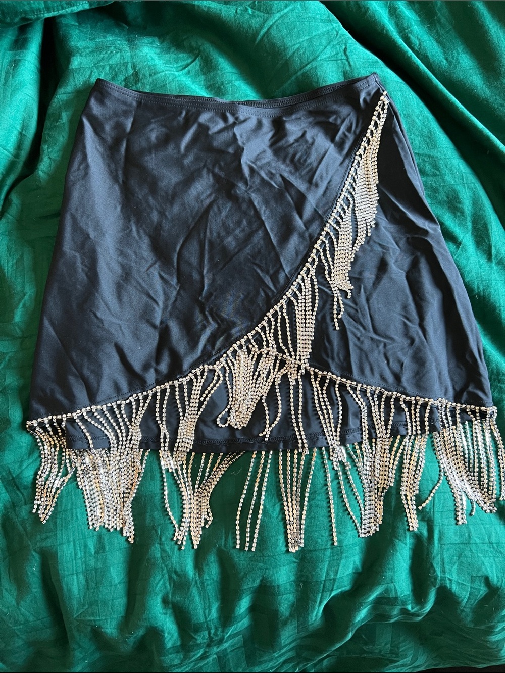 Black Mini Skirt with Silver Beaded Fringe Swimwear cover up size Small See pics